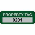 Lustre-Cal Property ID Label PROPERTY TAG5 Alum Green 2in x 0.75in  Serialized 0201-0300, 100PK 253740Ma1G0201